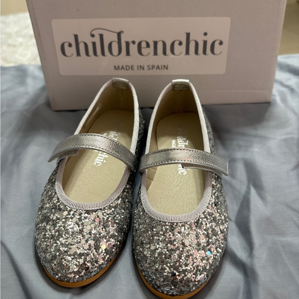 Childrenchic leather glitter Mary Jane in Argento Silver / pink chicken